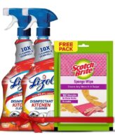 Lizol Orange Burst Disinfectant Kitchen Cleaner 2x450 ml + Scotch Brite Sponge Wipe