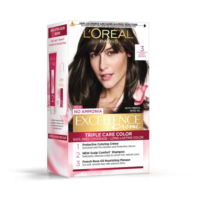 L'Oreal Paris Excellence Creme Dark Brown 3 Triple Care Color 100 g + 72 ml