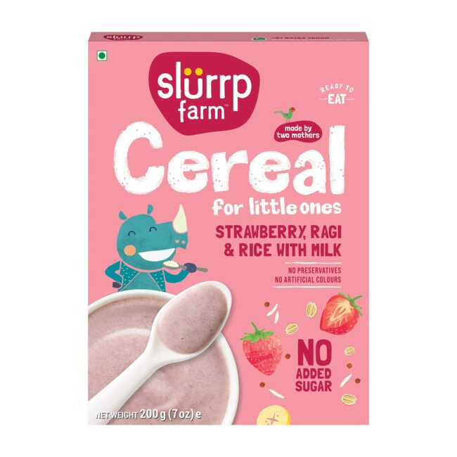 Slurrp Farm Strawberry, Ragi & Rice With Milk Cereal for Little Ones 200 g