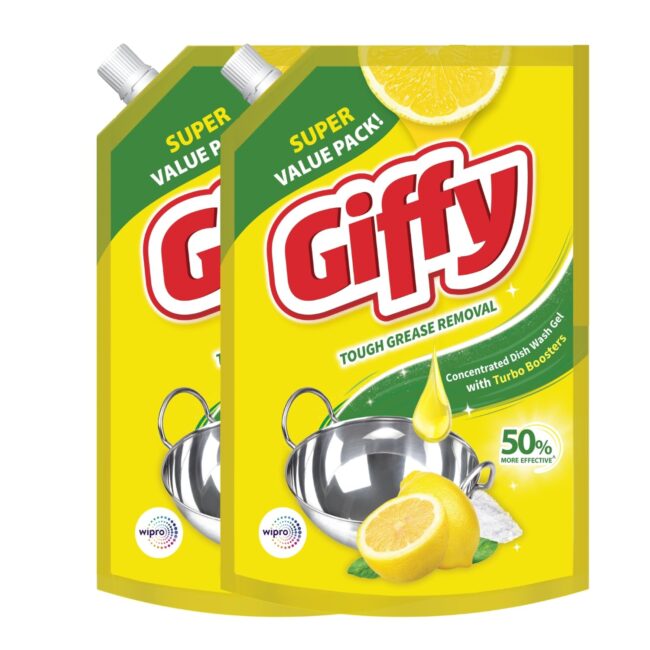 Giffy Concentrated Dish Wash Gel with Active Salt & Lemon 2x900 ml