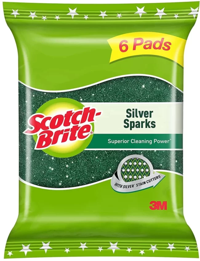 Scotch-Brite Silver Sparks Scrub 7 cm x 10 cm Pads Pack of 6