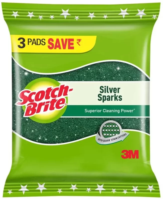Scotch-Brite Silver Sparks Scrub 7 cm x 10 cm Pads Pack of 3